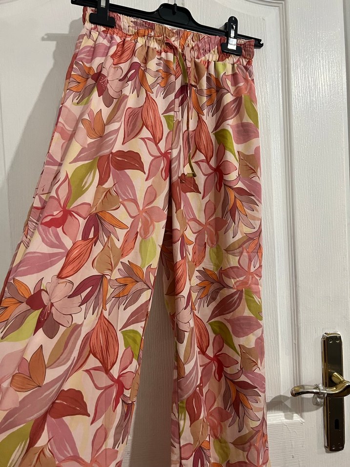 Pembe Bohem Pliseli Uzun Kadın Pantolon - Görsel 2