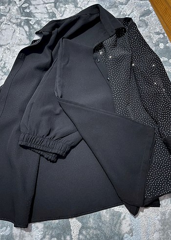 Siyah Parlak Düğmeli Kadın Takım - Görsel 3