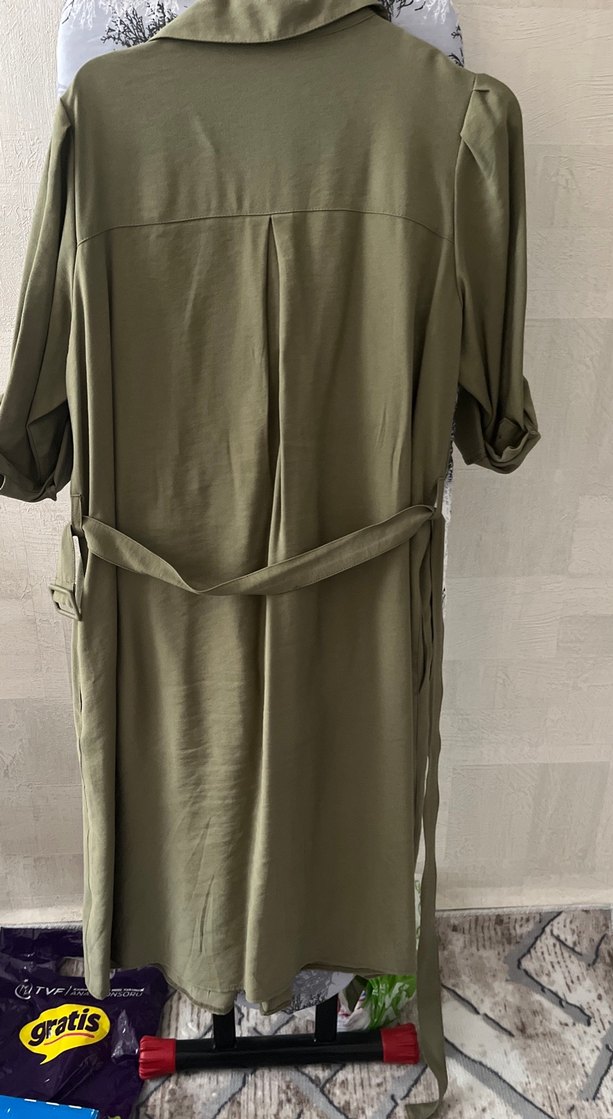 Kemerli Haki Midi Kadın Elbise - Görsel 4