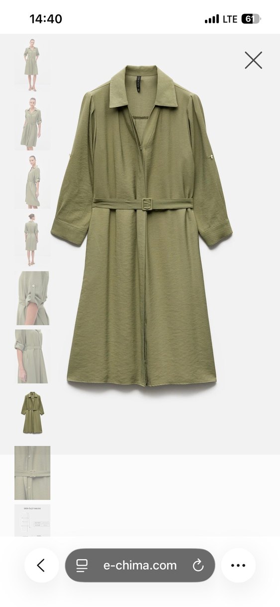 Kemerli Haki Midi Kadın Elbise - Görsel 2