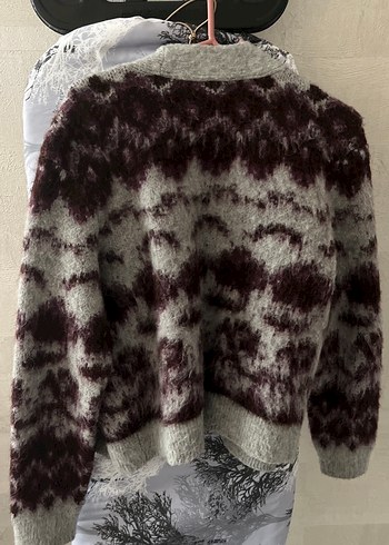 Gri Bağlama Desenli Örgü Kadın Hırka - Görsel 2