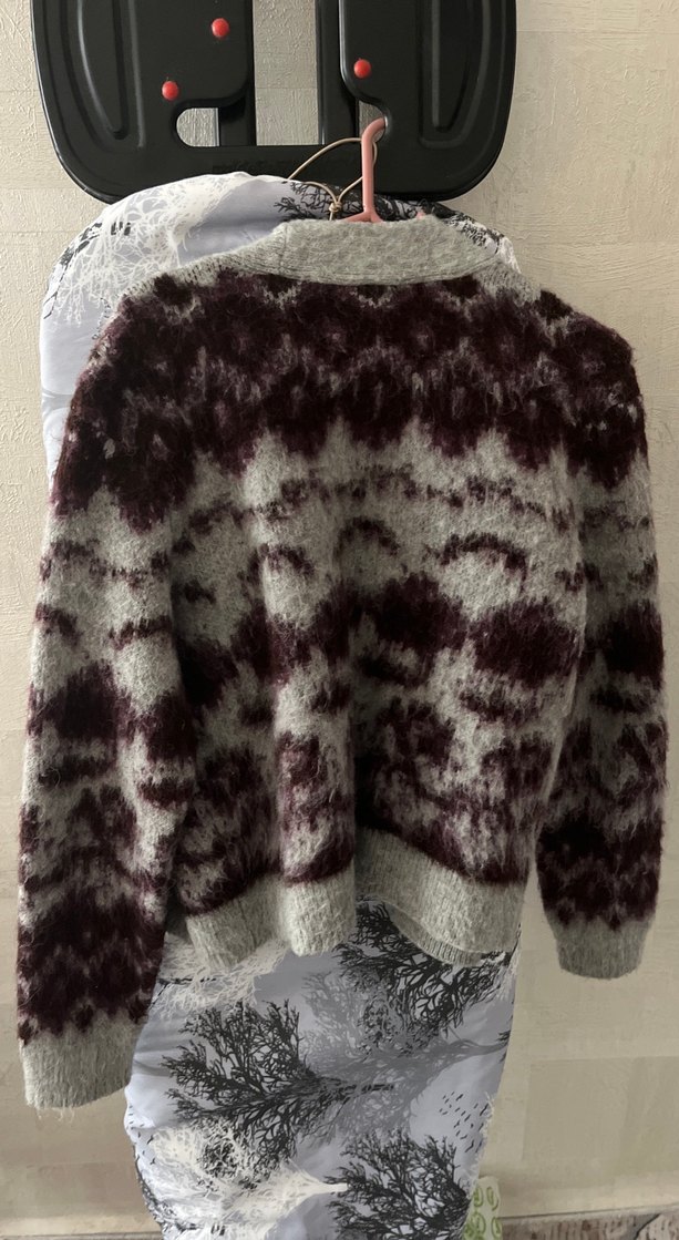 Gri Bağlama Desenli Örgü Kadın Hırka - Görsel 2