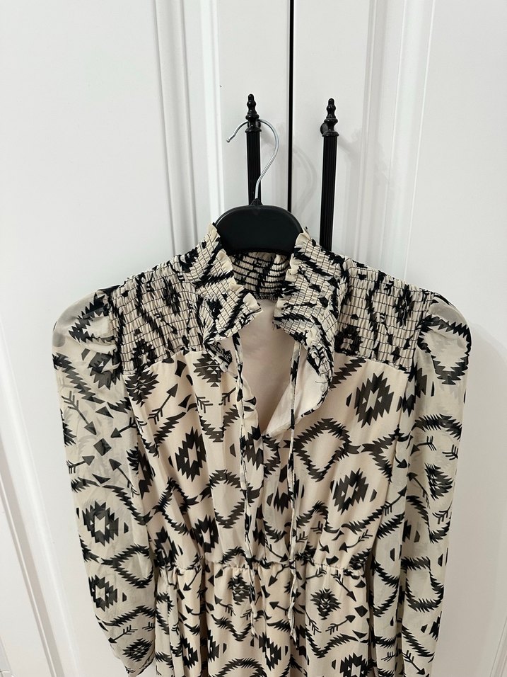 Bohem V Yaka Uzun Kol Elbise - Görsel 2