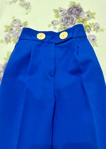 Mavi Düğmeli Kadın Kumaş Pantolon - Görsel 2