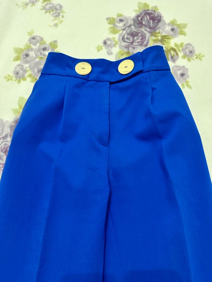 Mavi Düğmeli Kadın Kumaş Pantolon - Görsel 2