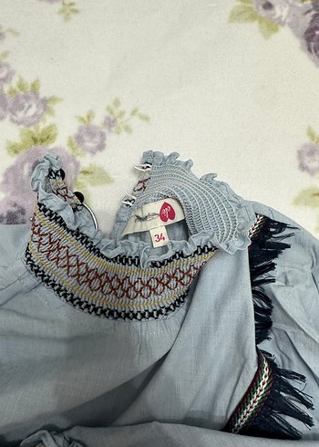 Mavi Nakışlı Bohem Kadın Bluz - Görsel 3