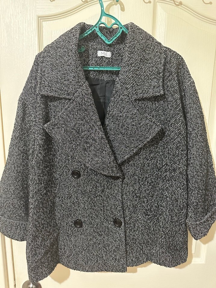 Oversize Çift Düğmeli Gri Kaban - Görsel 2