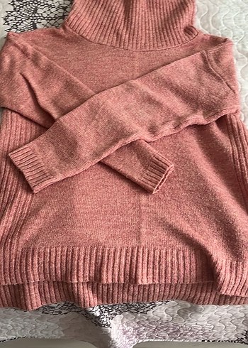 Pembe Kadın Boğazlı Triko Kazak - Görsel 2