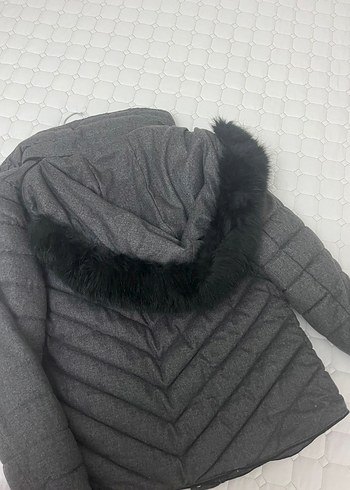 Gri Kürklü Kadın Kışlık Mont - Görsel 5