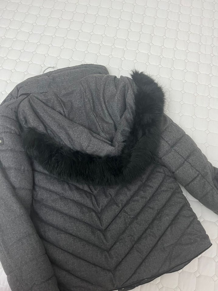 Gri Kürklü Kadın Kışlık Mont - Görsel 5