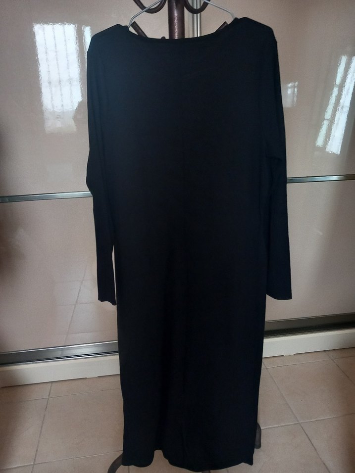 Uzun Siyah Hamile Elbise V-Yaka, Uzun Kollu - Görsel 4