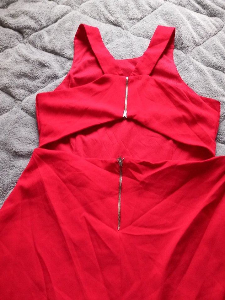 Kırmızı Askısız Midi Hamile Elbisesi - Görsel 4