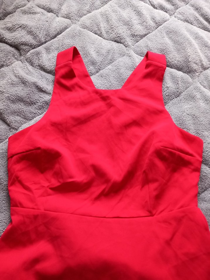 Kırmızı Askısız Midi Hamile Elbisesi - Görsel 2