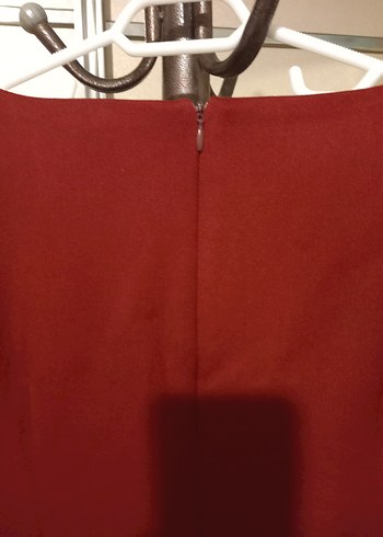 Bordo Düğmeli Midi Ofis Elbisesi - Görsel 5