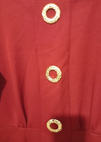 Bordo Düğmeli Midi Ofis Elbisesi - Görsel 3