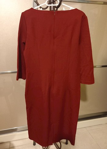 Bordo Düğmeli Midi Ofis Elbisesi - Görsel 4