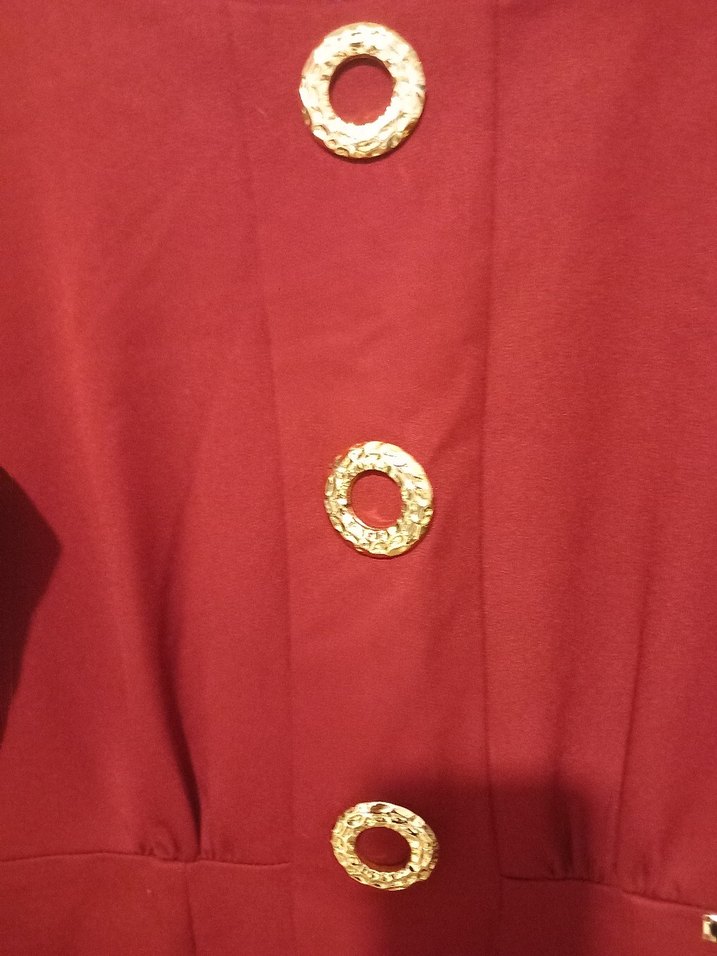 Bordo Düğmeli Midi Ofis Elbisesi - Görsel 3