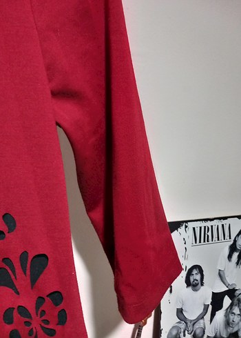 Bordo V Yaka Desenli Ofis Elbise - Görsel 5