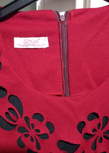 Bordo V Yaka Desenli Ofis Elbise - Görsel 3