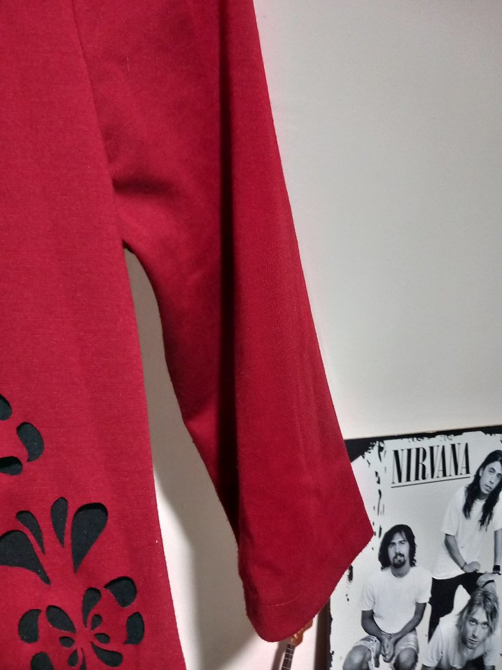 Bordo V Yaka Desenli Ofis Elbise - Görsel 5