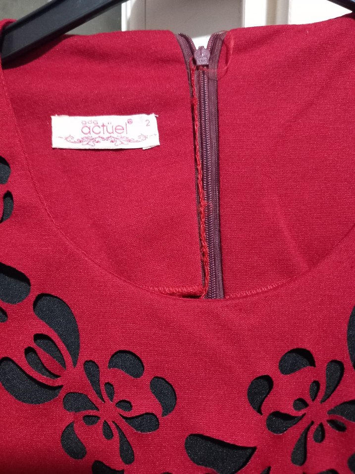 Bordo V Yaka Desenli Ofis Elbise - Görsel 3