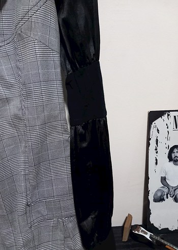 Gri Kareli  Desen Ofis Elbise - Görsel 4