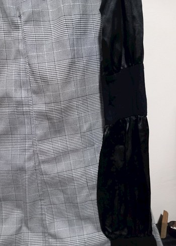 Gri Kareli  Desen Ofis Elbise - Görsel 6