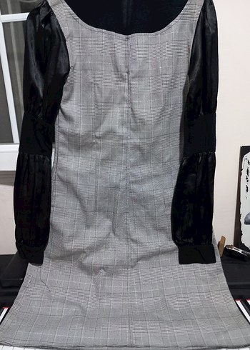 Gri Kareli  Desen Ofis Elbise - Görsel 5