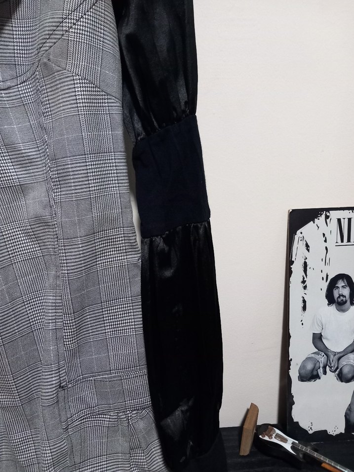 Gri Kareli  Desen Ofis Elbise - Görsel 4