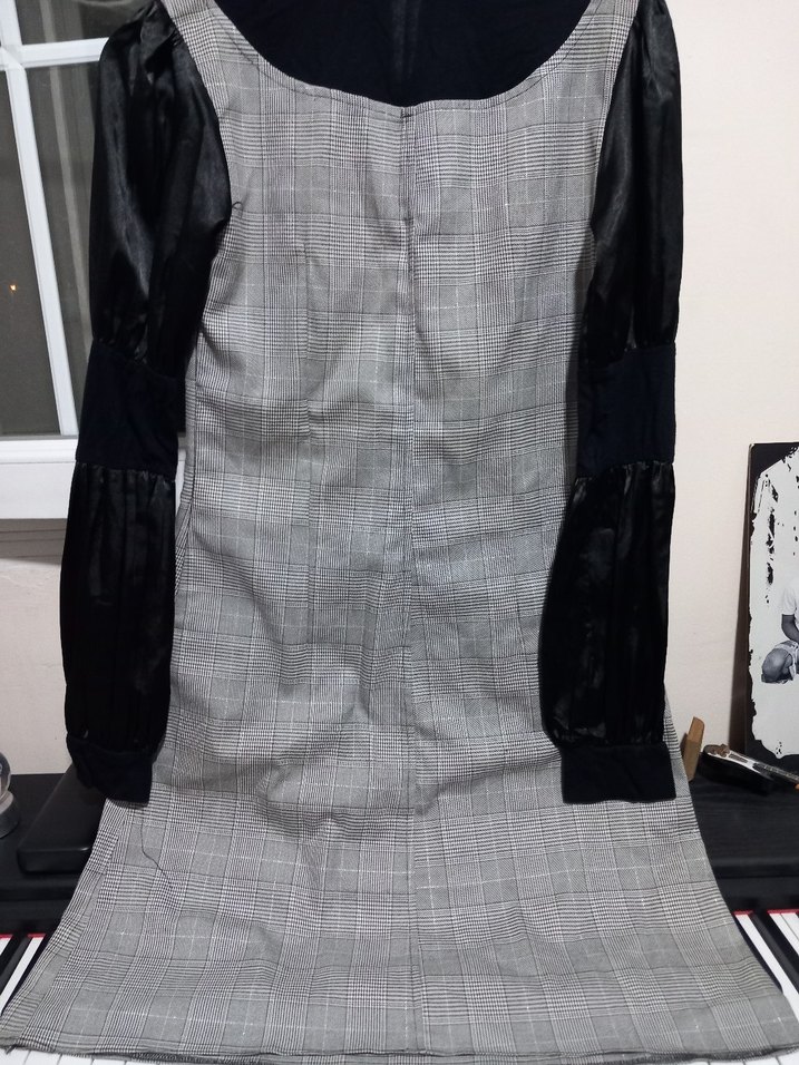 Gri Kareli  Desen Ofis Elbise - Görsel 5