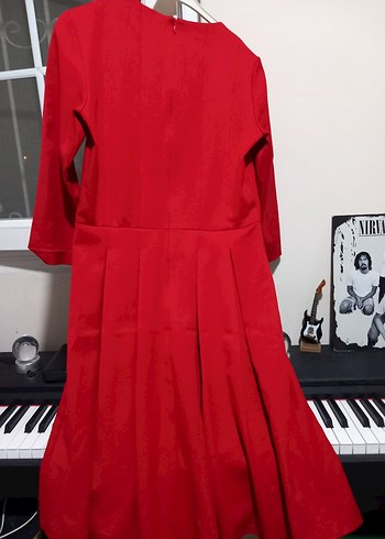 Kırmızı Pilili Midi Kadın Elbise - Görsel 6