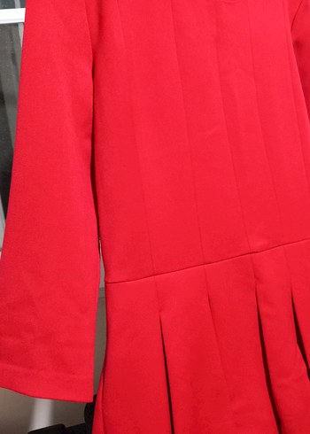 Kırmızı Pilili Midi Kadın Elbise - Görsel 5