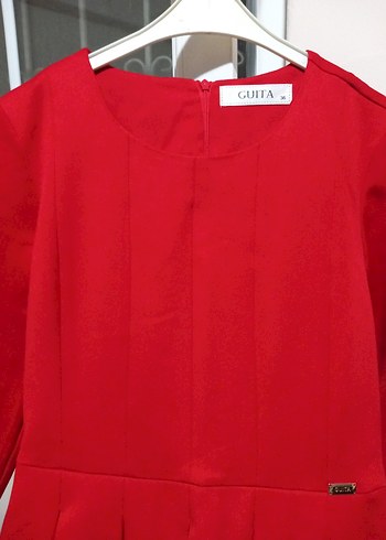 Kırmızı Pilili Midi Kadın Elbise - Görsel 4