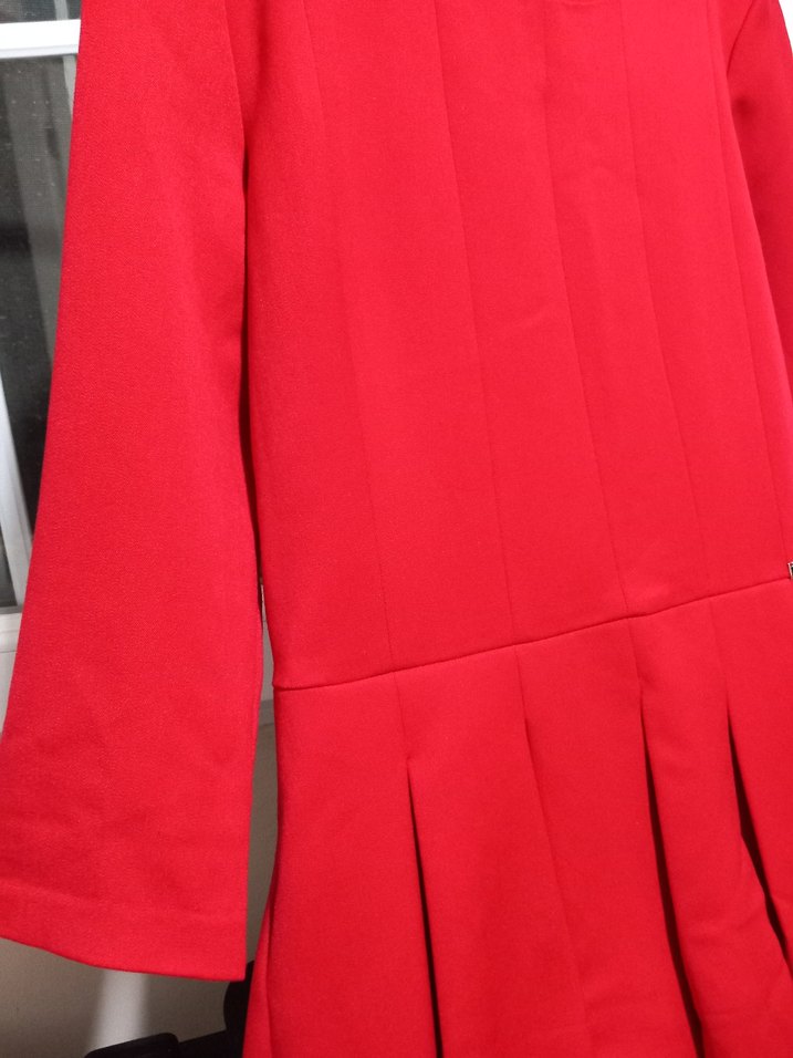 Kırmızı Pilili Midi Kadın Elbise - Görsel 5