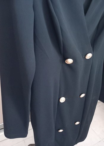 Düğmeli Siyah Uzun Kadın Klasik Ofis Kabanı - Görsel 6