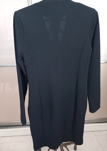 Düğmeli Siyah Uzun Kadın Klasik Ofis Kabanı - Görsel 5