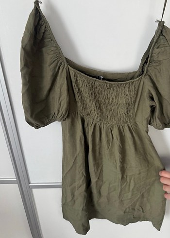 Kadın Haki Mini Keten Elbise - Görsel 2