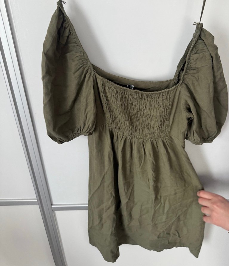 Kadın Haki Mini Keten Elbise - Görsel 2