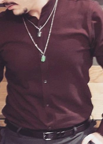 Bordo Erkek Düğmeli Slim Fit Gömlek - Görsel 2