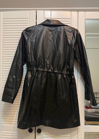 Bel Büzgülü Siyah Deri Ceket Kadın - Görsel 3