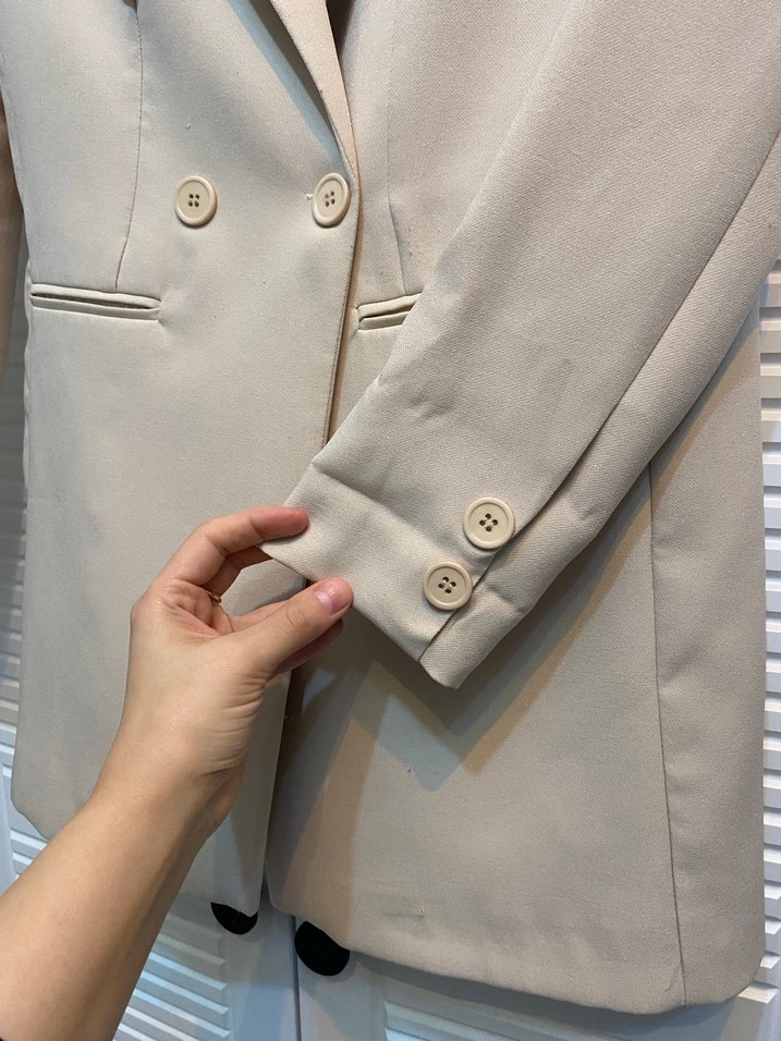 Bej Düğmeli Kadın Blazer Ceket - Görsel 2