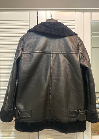 Kürk Detaylı Siyah Deri Ceket - Görsel 3