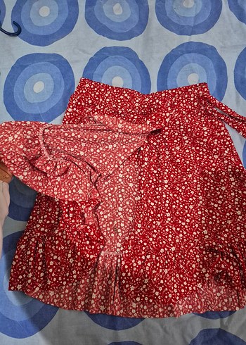 Kırmızı Fırfırlı Mini Bohem Etek - Görsel 3