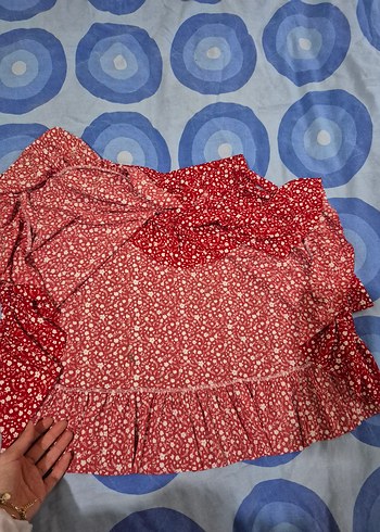 Kırmızı Fırfırlı Mini Bohem Etek - Görsel 4