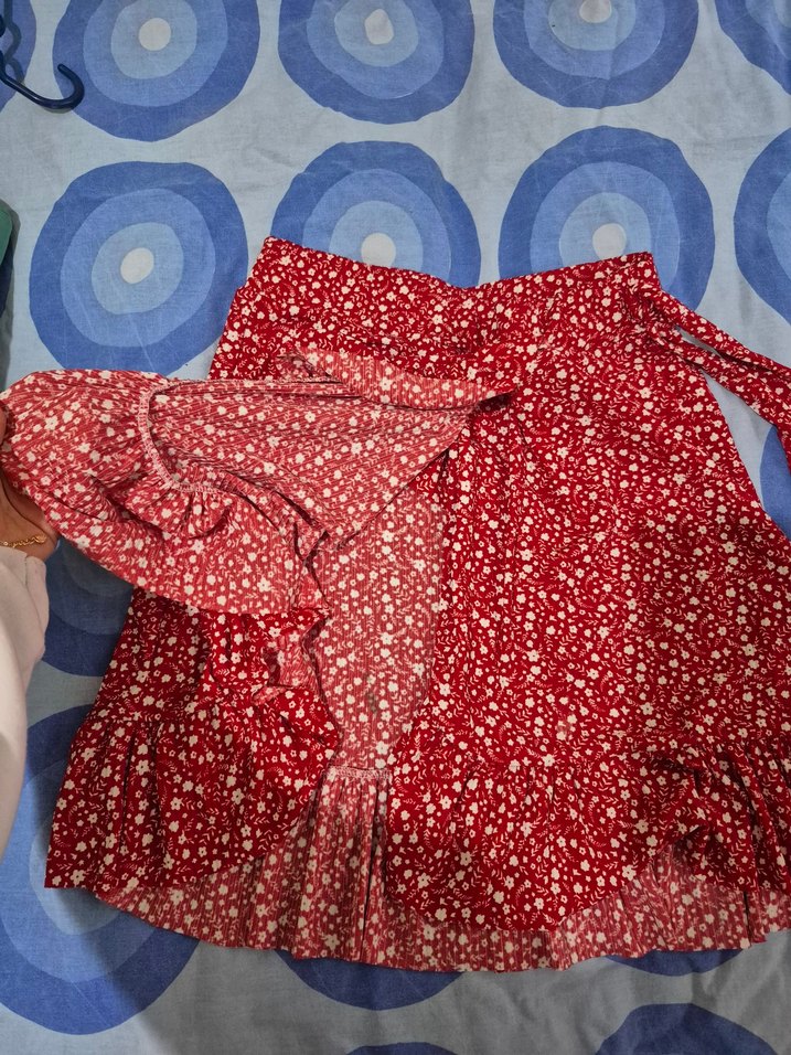 Kırmızı Fırfırlı Mini Bohem Etek - Görsel 3