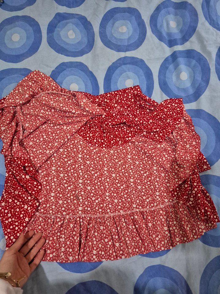 Kırmızı Fırfırlı Mini Bohem Etek - Görsel 4