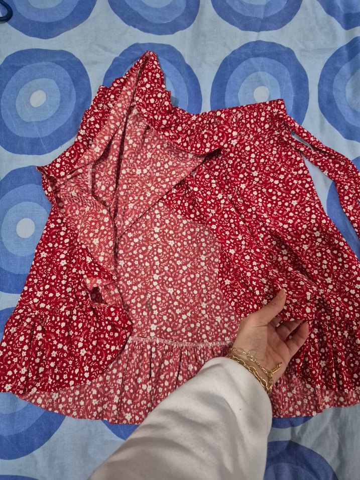 Kırmızı Fırfırlı Mini Bohem Etek - Görsel 2