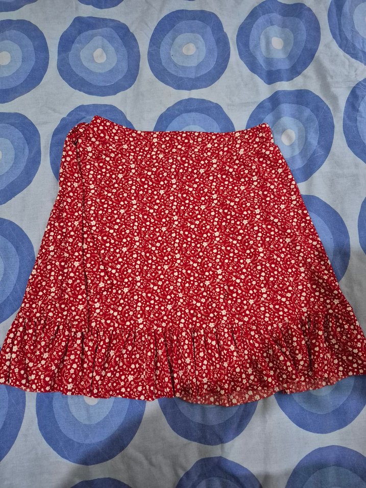 Kırmızı Fırfırlı Mini Bohem Etek - Görsel 5