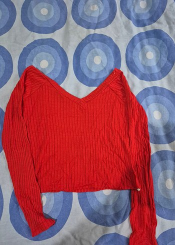 Kırmızı Kadın Triko Uzun Kollu Bluz - Görsel 2