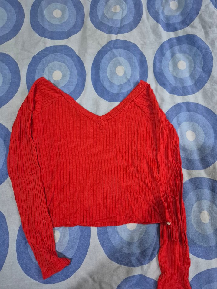 Kırmızı Kadın Triko Uzun Kollu Bluz - Görsel 2